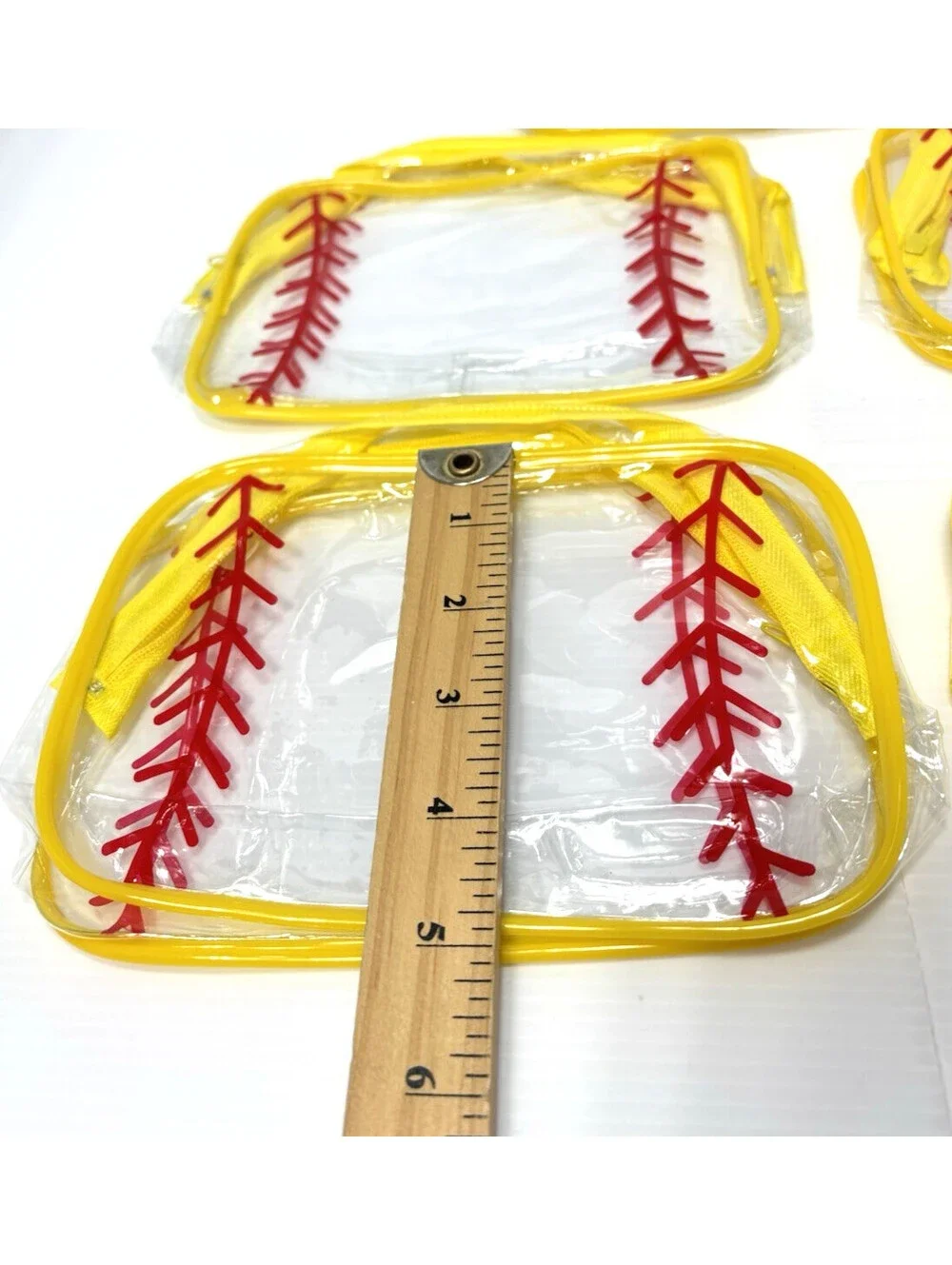 Clear Baseball Stitch Pouch Set Yellow Travel Cosmetic Makeup Organizers Zipper